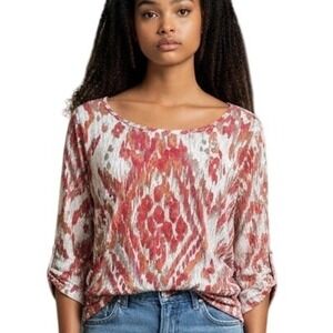 Weekends by Chico's Ikat Print 3/4 Sleeve Top Women's Sz‎ 2 US 12